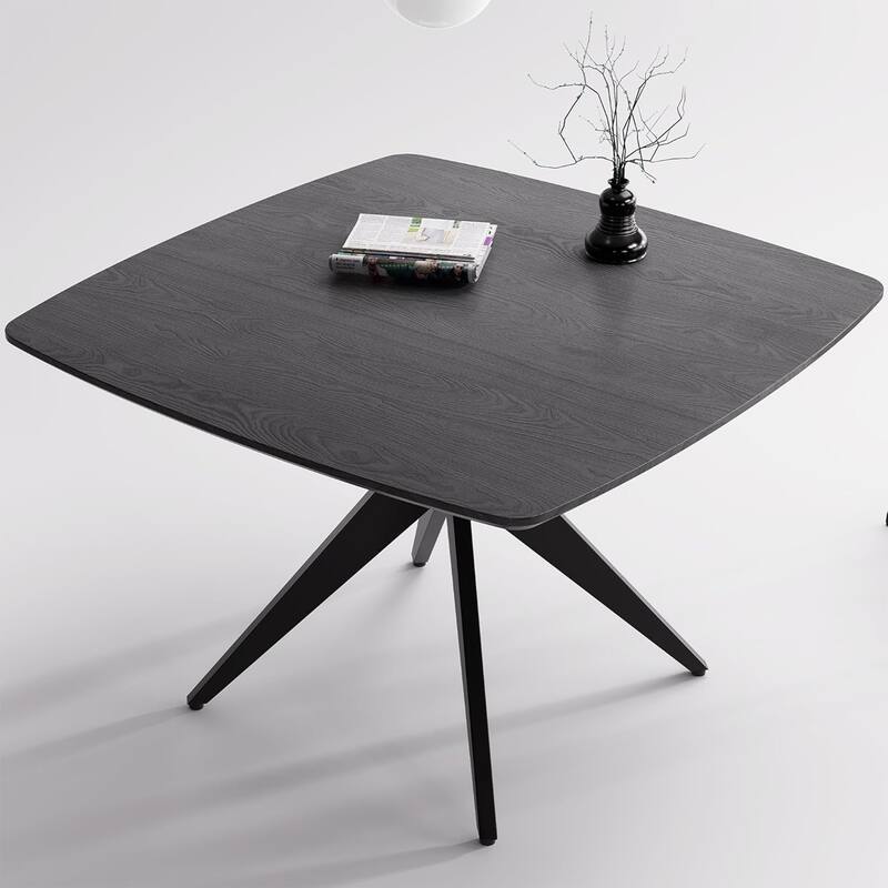Modern Square Dining Table for 2-4, Small Kitchen Table with Metal Legs - Black