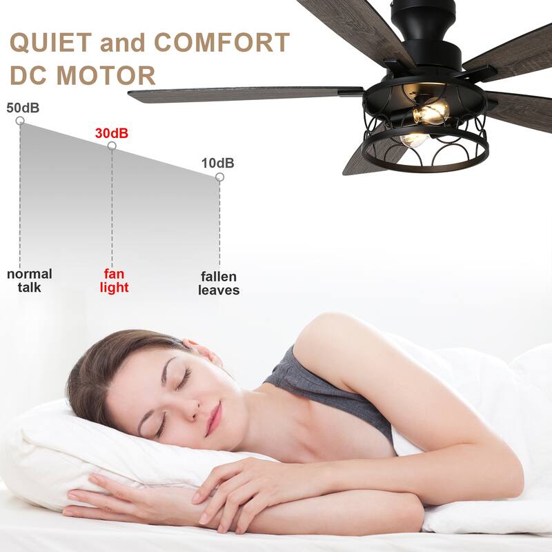 Bella Depot 52" Black Low Profile Ceiling Fan with Light and Remote Control