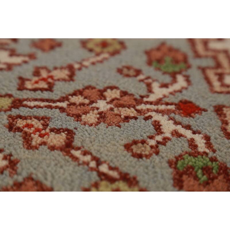Hand Knotted Oriental 100% Wool Carpet Traditional Geometric Green Heriz (serapi) Runner Rug - 8' 0'' X 2' 6''