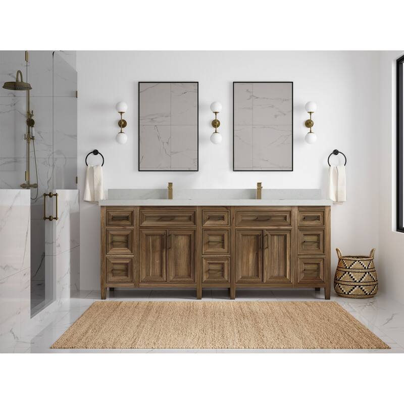 Willow Collections 84 in. W x 22 in. D Santa Monica Teak Double Sink Bathroom Vanity with Countertop