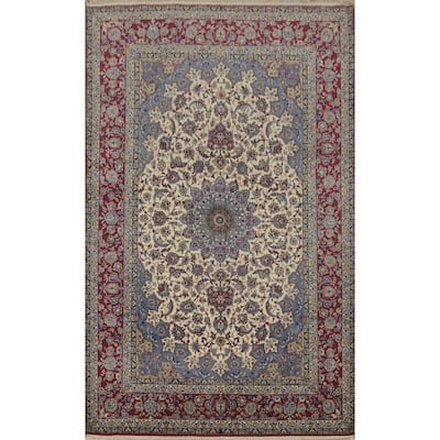 Hand Knotted Oriental 100% Kork Wool Carpet Traditional Floral Beige & Ivories Isfahan Area Rug - 10' 7'' X 6' 7''
