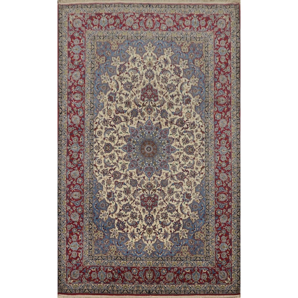 Hand Knotted Oriental 100% Kork Wool Carpet Traditional Floral Beige & Ivories Isfahan Area Rug - 10' 7'' X 6' 7''