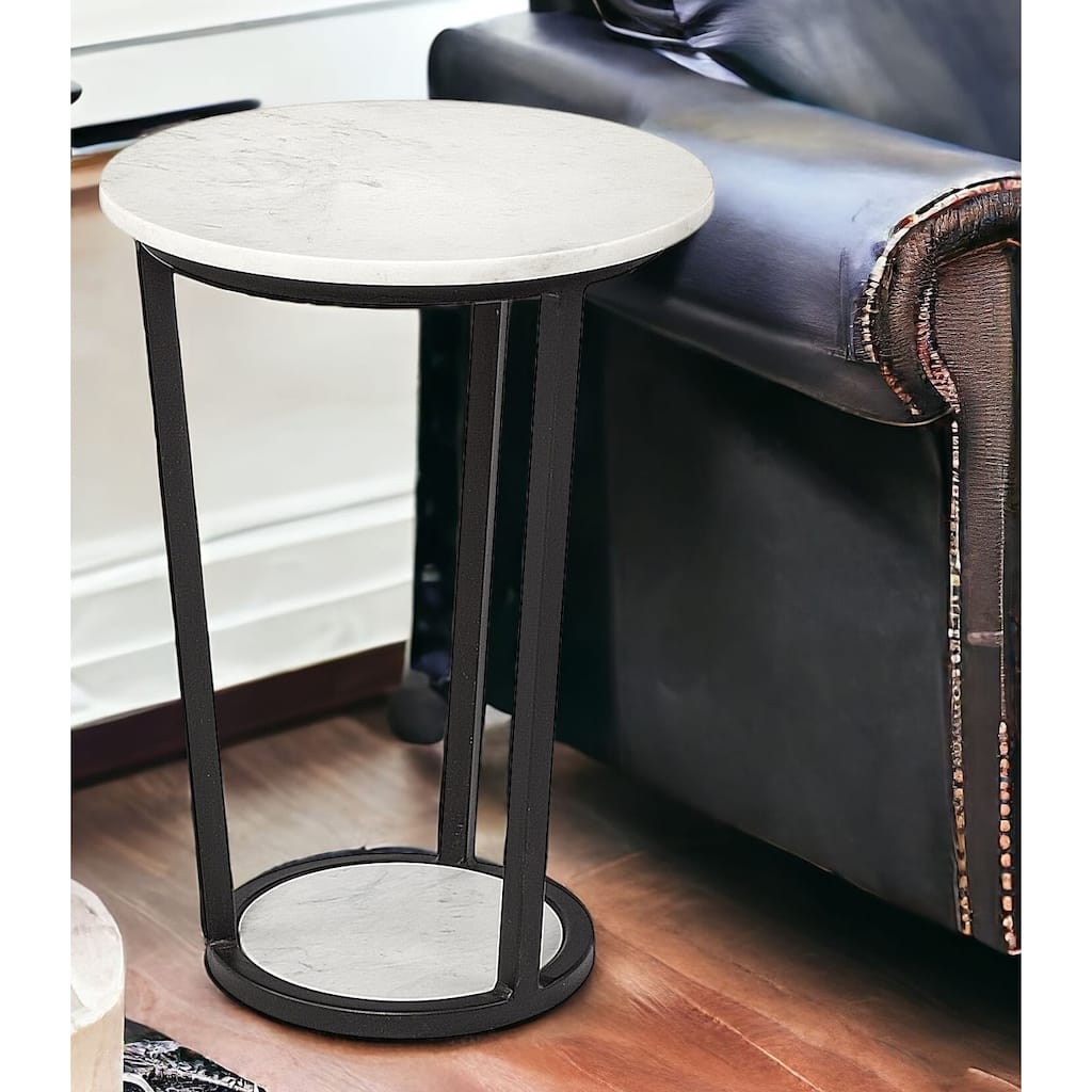 HomeRoots 21" Black And White Marble Round End Table - 15' X '20.9' X '15