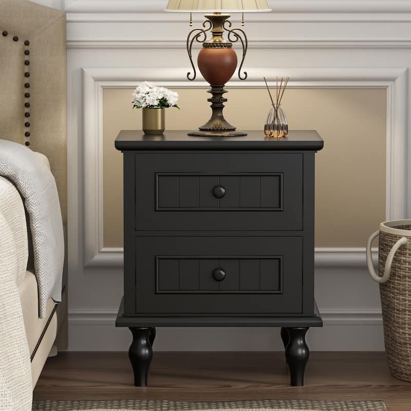Retro Nightstand with 2 Drawers for Bedroom - 1PCS-Black