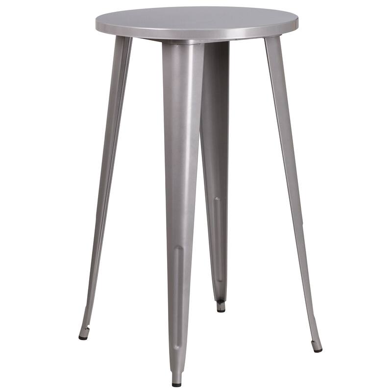 24'' Round Metal Indoor-Outdoor Bar Table Set with 4 Square Seat Backless Stools