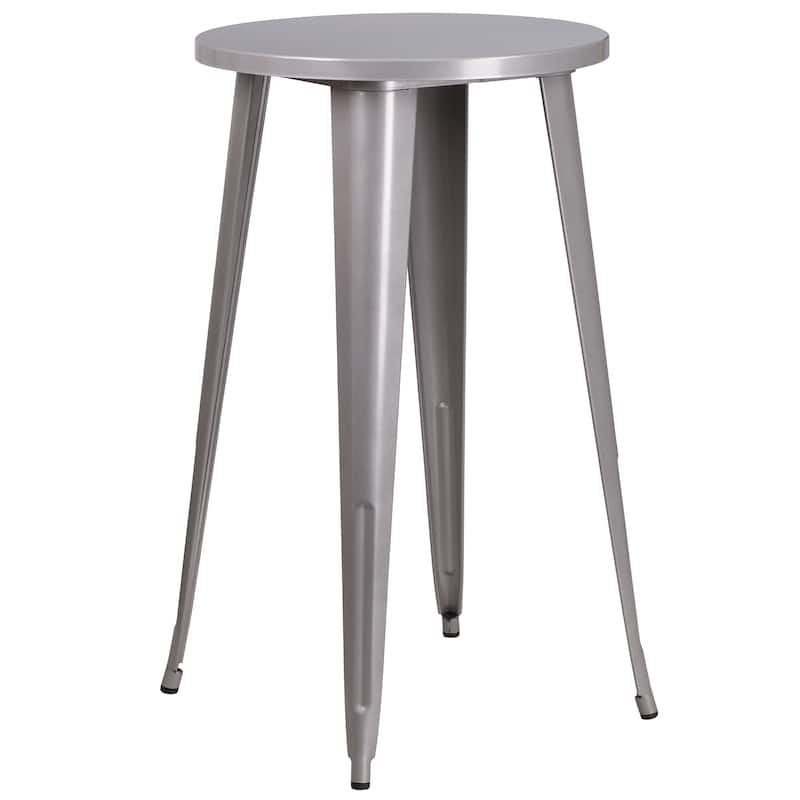 24'' Round Metal Indoor-Outdoor Bar Table Set with 4 Vertical Slat Back Stools