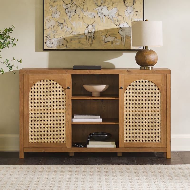 Middlebrook Designs 2-Door 58 inch Sideboard with Arched Rattan Panels - English Oak