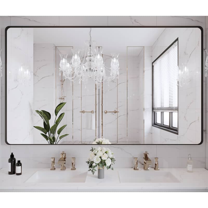 QuivaraView Rectangular Aluminum Framed Bathroom Vanity Mirror - 60" x 36" - Black