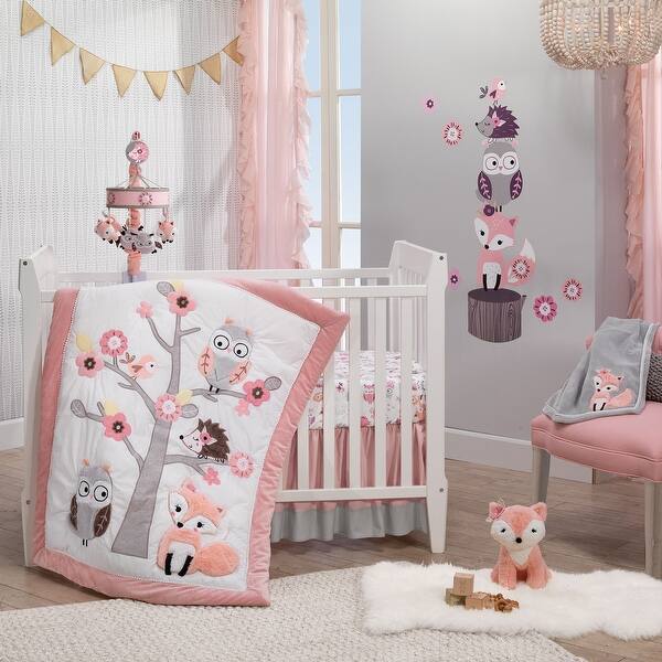Lambs Ivy Friendship Tree White/Pink Woodland Owl Fox Baby Crib