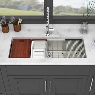45 in. Drop in Single Bowl 16 Gauge Brushed Nickel Stainless Steel Kitchen Sink with Workstation - 45" x 19" x 10"