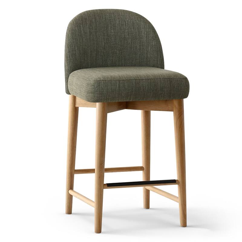 Upholstered Counter Stool With Oak Wood Legs (Set of 6)