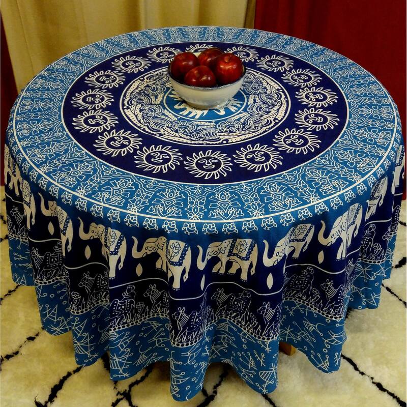 Cotton Flamboyant Elephant Floral Round Tablecloth Collection
