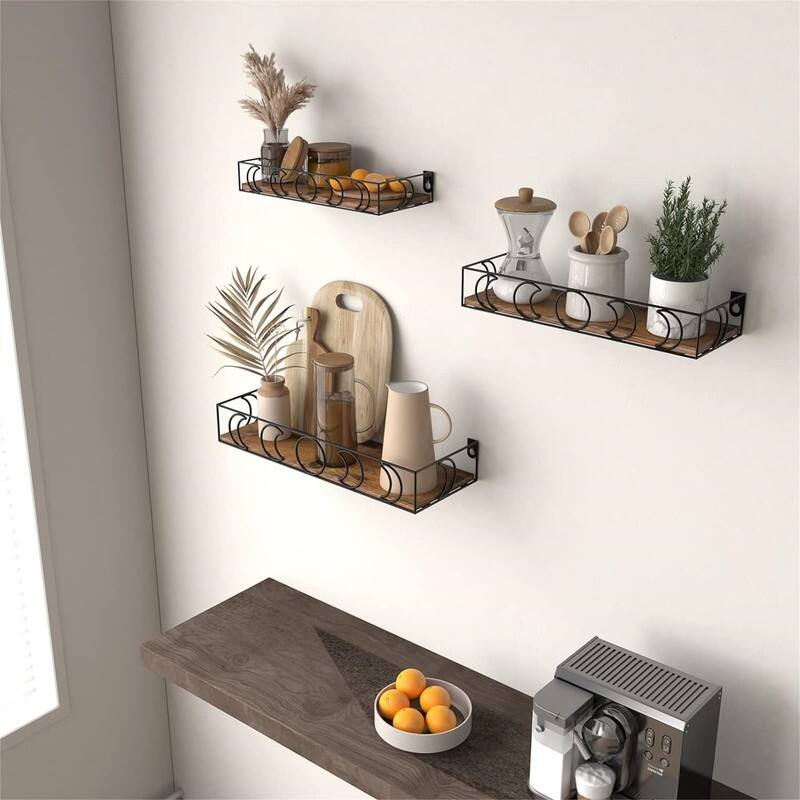 Small Decorative Wall Shelves for Book Plant Storage - 5.27"D x 15.98"W x 2.75"H - Brown
