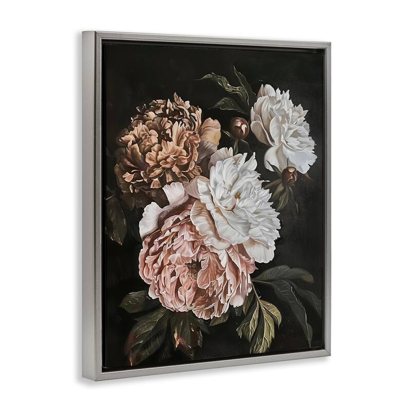 Stupell Moody Peonies on Black Framed Floater Canvas Wall Art Design By Arlington Prints