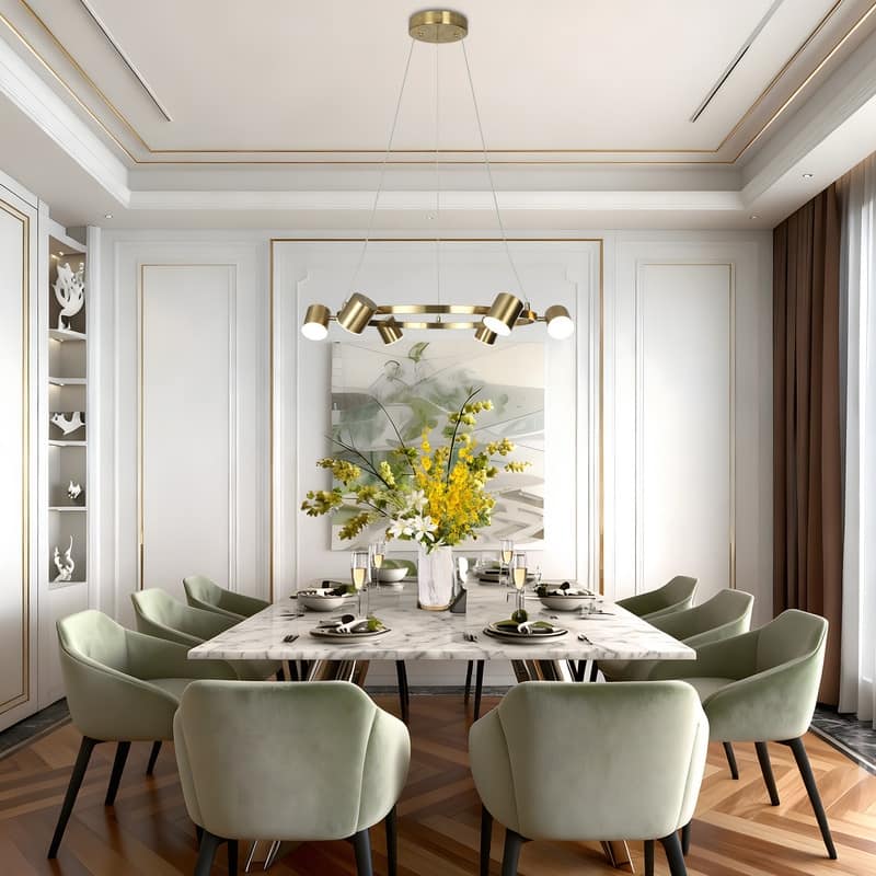 Mid-Century Modern 6-Light Gold LED Wagon Wheel Chandelier Metal Pendant Lights for Dining Room