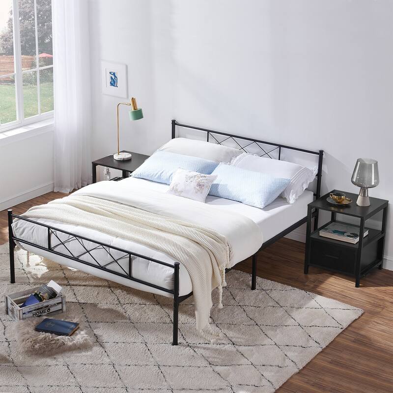 Taomika 3-Pieces Queen size Bed Frame and Modern Nightstand Set - Black - Full