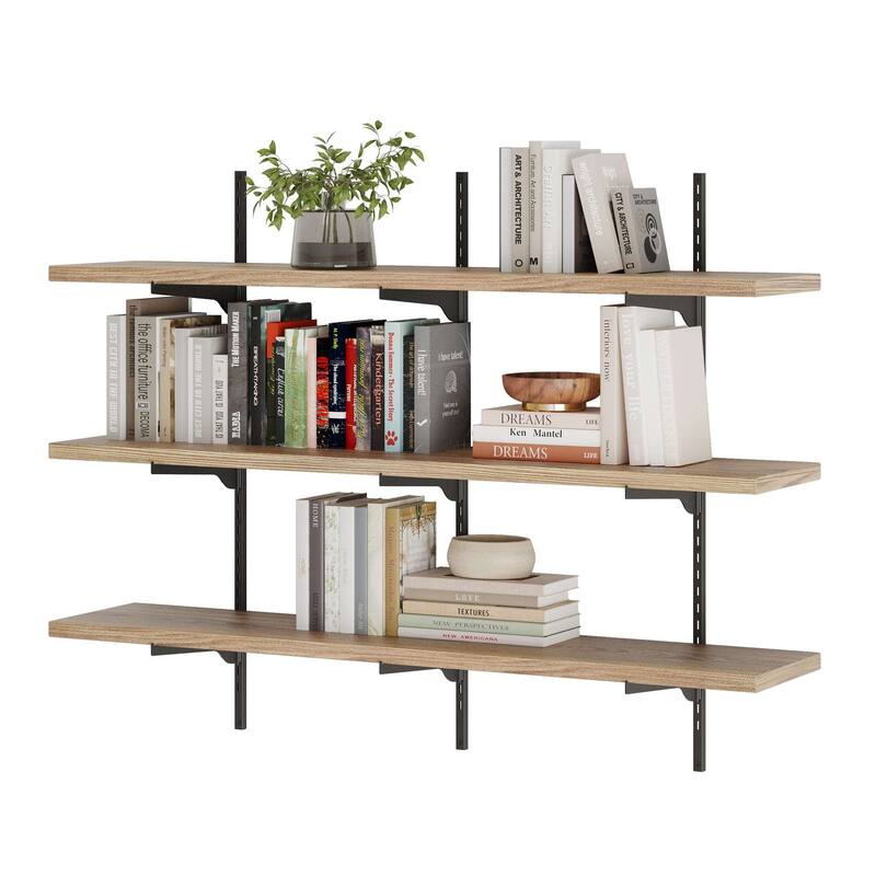 Wallniture Turin 48" Adjustable Shelf, 10" Deep Wood Floating Bookshelf, Wall Shelf Unit for Living Room, Boho, Tier Options