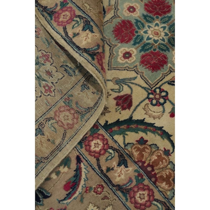 Hand Knotted Oriental 100% Wool Carpet Traditional All-Over Beige & Ivories Tabriz Area Rug - 12' 6'' X 10' 11''