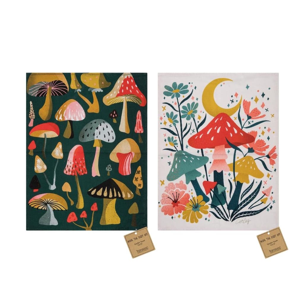 Transpac Cotton Mushroom Garden Towel Set of 2 Home Decorations Spring