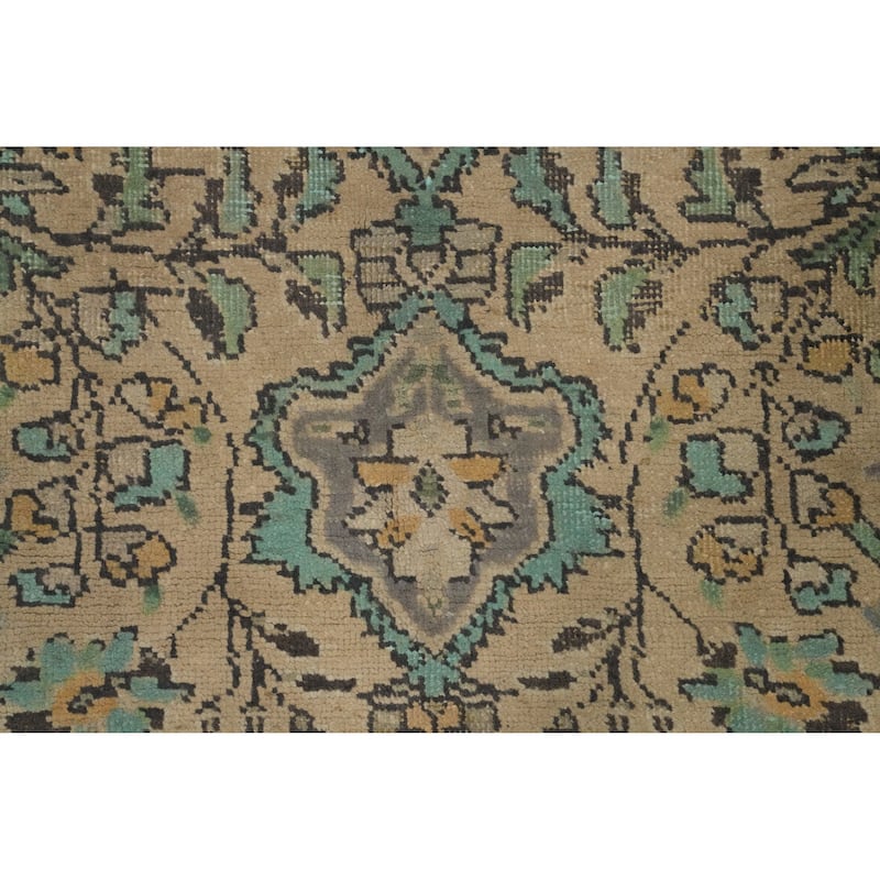 Hand Knotted Oriental 100% Wool Carpet Traditional Floral Beige & Ivories Tabriz Area Rug - 9' 7'' X 6' 8''