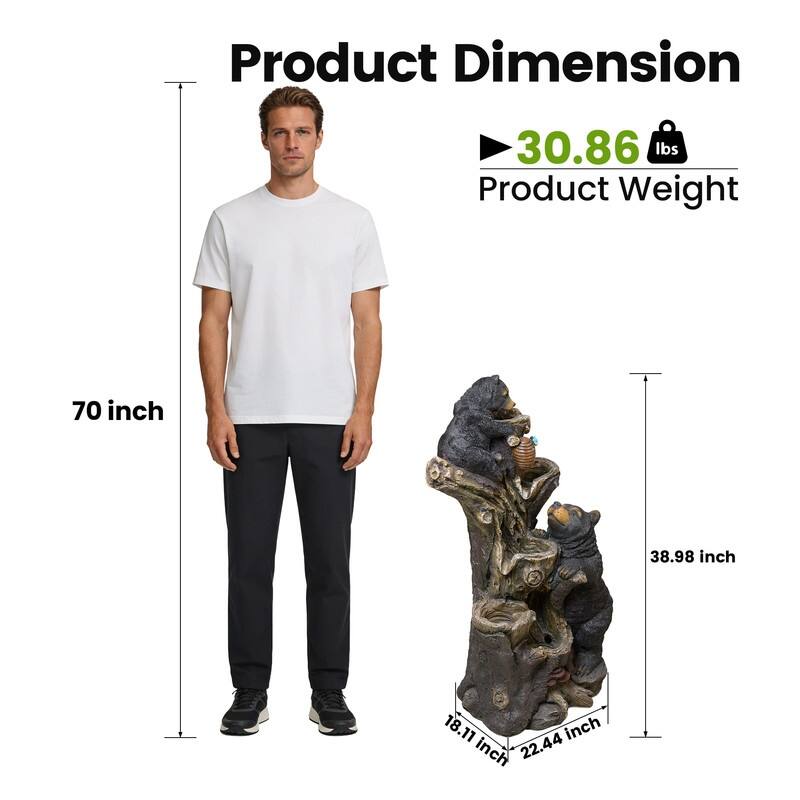 Vbal Resin Bears and Honeycomb 4-Tier water extraction Outdoor Fountain with LED Light