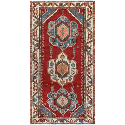 Vintage Distressed Kedar Red/Ivory Runner - 5'1" x 9'7"