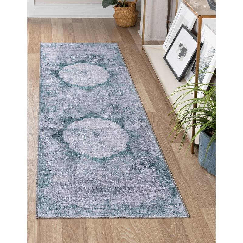 Transitional Tira Collection Area Rug - 2'x6' - Teal-Ivory