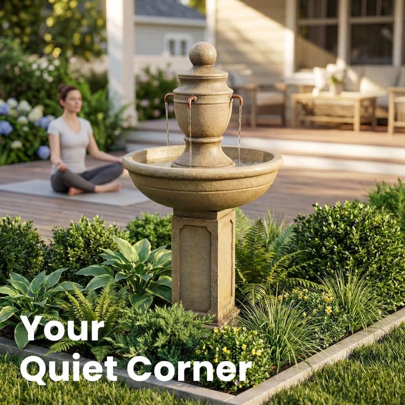 Classic Urn Pedestal Outdoor Water Fountain with 3 Spouts for Garden Patio Backyard Décor