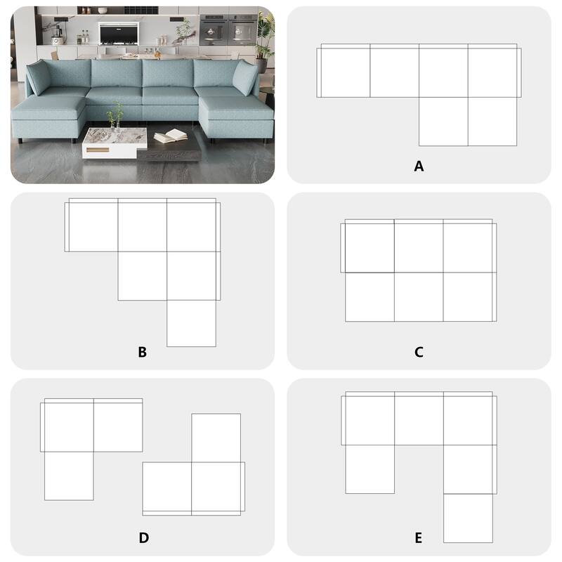 68'' L-Shaped 6 Seater Sectional Sofa with Storage, Ottoman, Convertible Design and Comfortable Cushions