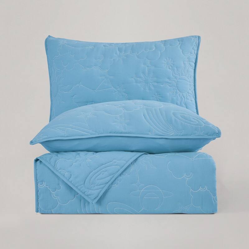 Wonderful Solid Quilt Set with Star with Vibrant Embroidered Patterns