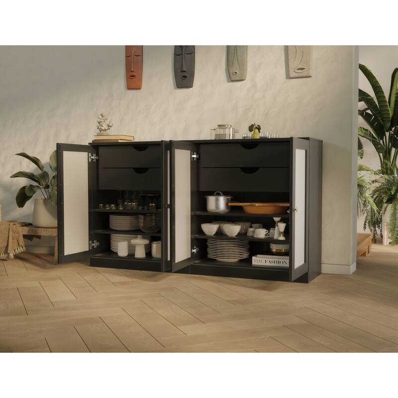 Palace Imports 100% Solid Wood 64" Sideboard with Frosted Glass Doors, 4-Drawers and Adjustable Shelves