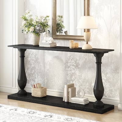 Sophisticated Console Table with Pine Veneer and Vertical Striped