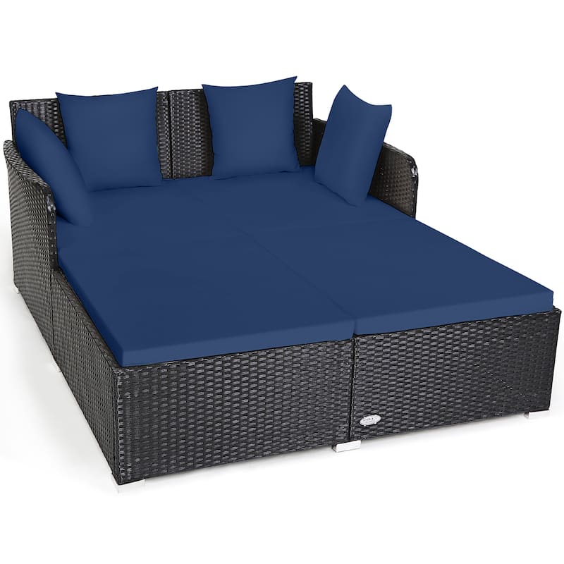 Outdoor Rattan Daybed Sunbed Patio Sofa Set with Spacious Seat