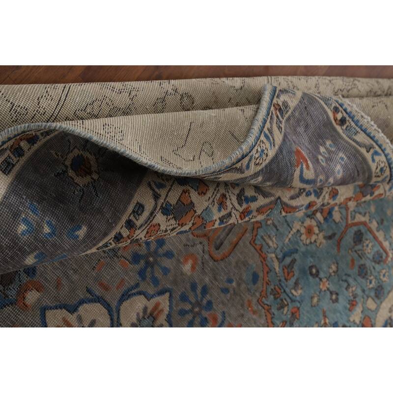 Traditional Tabriz Persian Area Rug Blue Hand-Knotted Wool Carpet - 6'5"x 9'4"