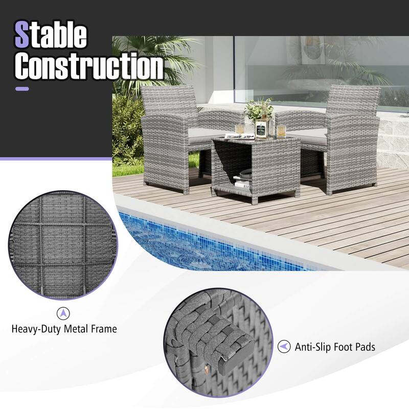 Costway 3 PCS Patio Furniture Set with Tempered Glass Coffee Table & - See Details