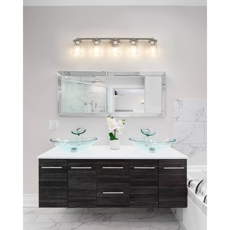 Thayer by Z-Lite 5 Light Vanity in Brushed Nickel with Clear Glass Shade - Brushed Nickel