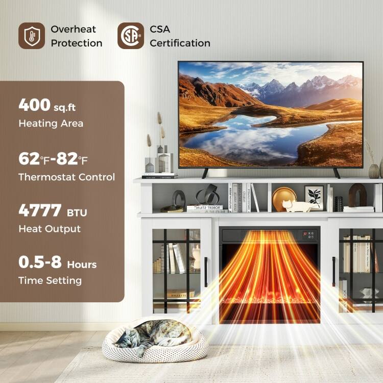 MDF Fireplace TV Stand with RGB LED, Remote and Storage - 48" L x 16" W x 29" H