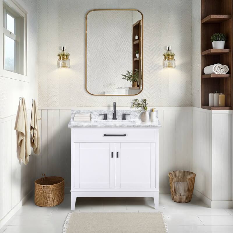Madison 36 in. Single Sink Bathroom Vanity in White with Top - 37"W x 22"D