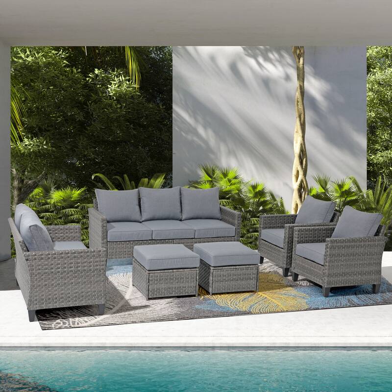 6-piece Outdoor Sectional Sofa Set Patio Furniture Set - Grey