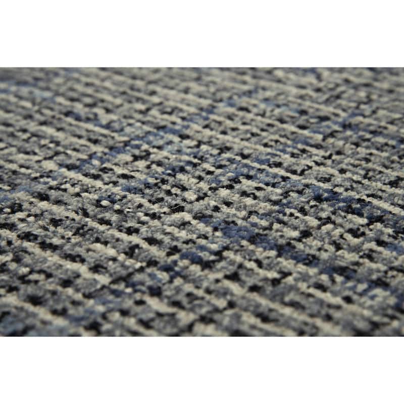 Alora Decor Zion Blue, Black, and Grey Hand-tufted Mosaic Wool Rug