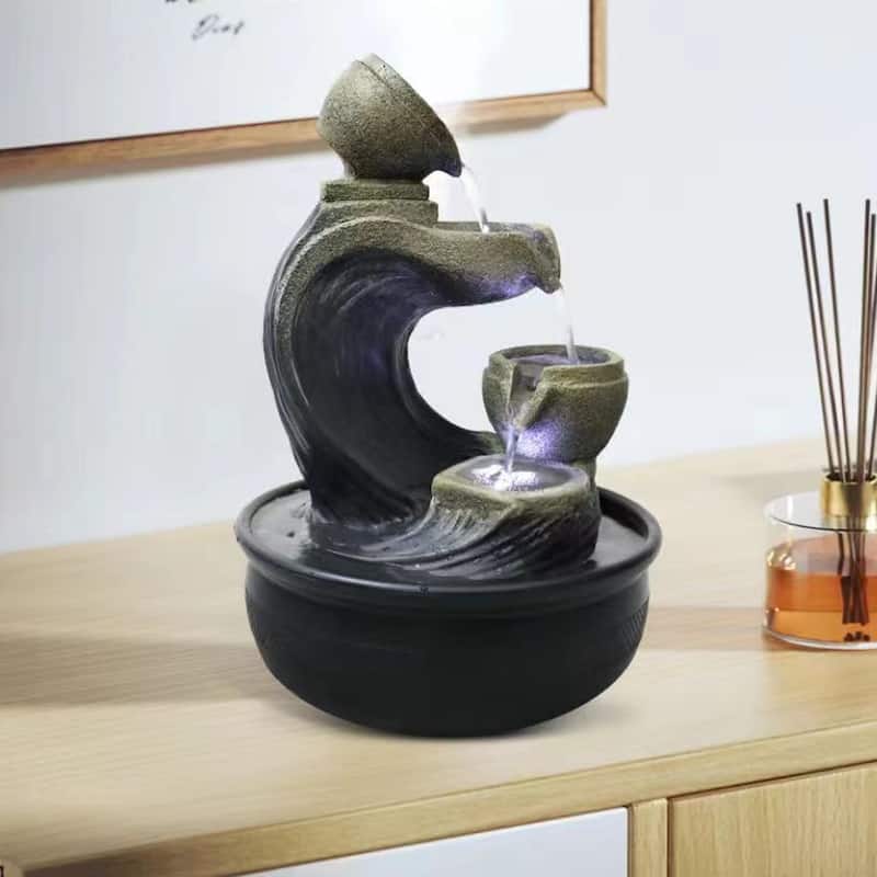 15.7"H Tabletop Water Fountain for Living Room - Indoor Waterfall Feature for Home and Office Decor