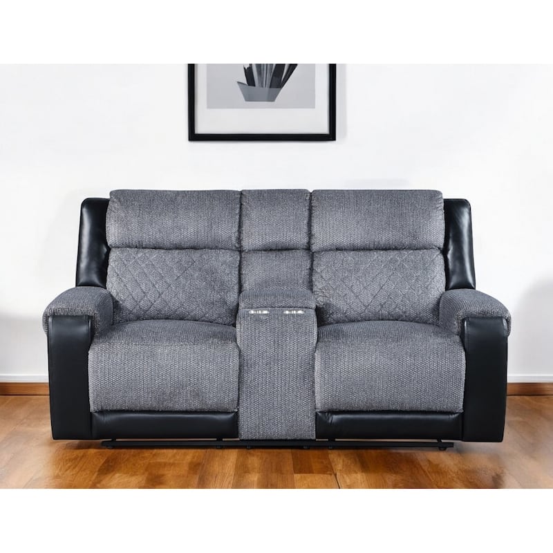 HomeRoots 76" Gray and Black Faux Leather and Microfiber Manual Reclining Loveseat With Storage - 75.75' X '40' X '39.5 - Black/Gray