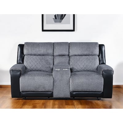 HomeRoots 76" Gray and Black Faux Leather and Microfiber Manual Reclining Loveseat With Storage - 75.75' X '40' X '39.5