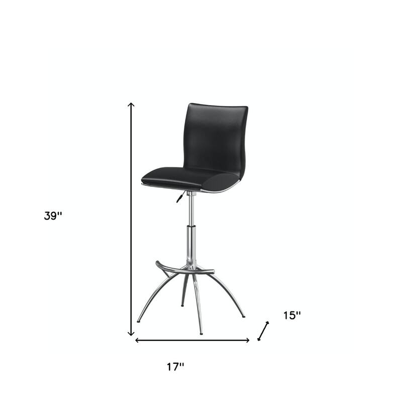 Set of 2 Contemporary Bar Stools with Faux Leather Saddle Seats and Adjustable Metal Base - 39”H x 17”W x 15”D