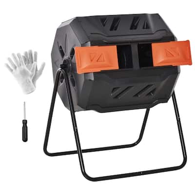 Two-Chamber Tumbling Compost Bin with 360 Rotating Design - 28''L x 25.5''W x 37.75''H
