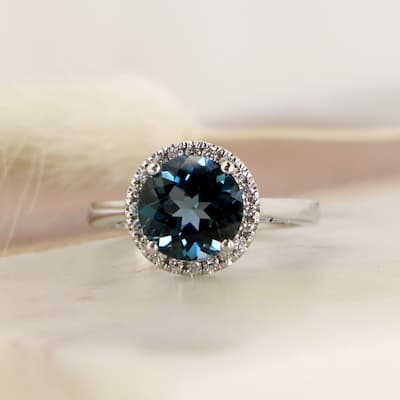 Auriya 2 1/2ct Round London Blue Topaz and Halo Diamond Engagement Ring 1/4ctw 14k Gold