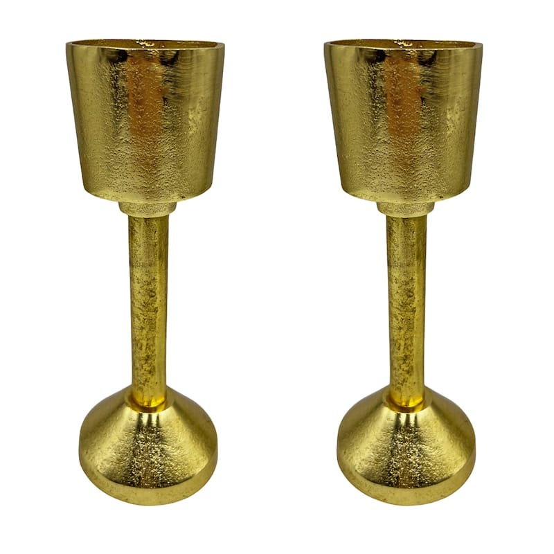 Decorative Handmade Aluminum Modern Candle holder Set of 2 - Small (4 x 4 x 10.75 in) - Gold