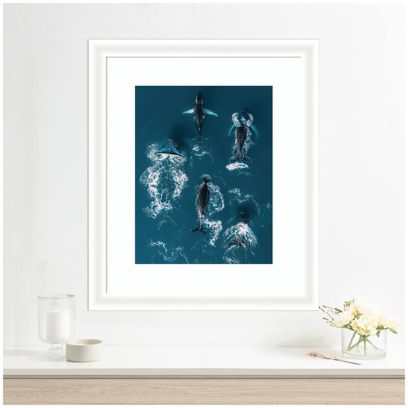 Kate and Laurel Framed Art School of Humpback Whales in the Blue Ocean by Michael Schauer