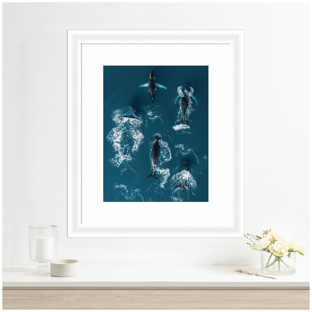 Kate and Laurel Framed Art School of Humpback Whales in the Blue Ocean by Michael Schauer