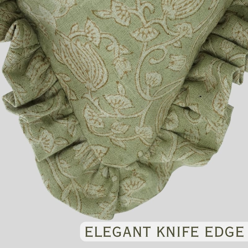 Fabdivine Handmade Block Print Floral Frill Both Side Soft Boho Pure Linen Pillow Cover